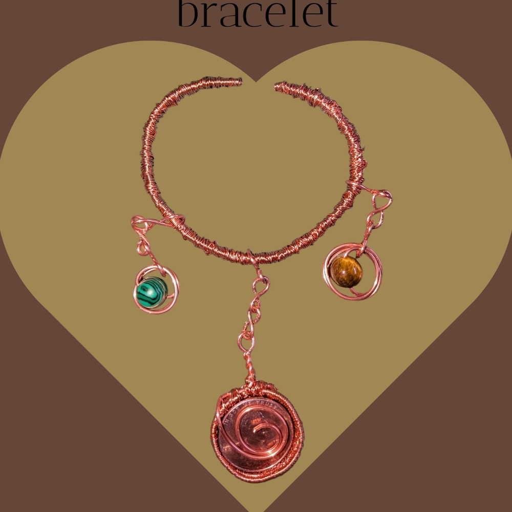 Elegant Copper Penny Bracelet with Green and Brown Accents